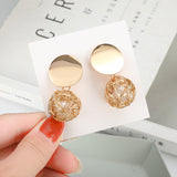 Strip Black White Round Drop Earrings Gold Natural Stone Statement Earrings Earring Women