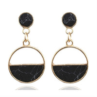 Strip Black White Round Drop Earrings Gold Natural Stone Statement Earrings Earring Women