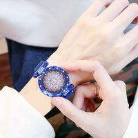 2PCS Watches Set Magnetic Watches for Women Lucky Ladies Geometric Surface Quartz Clock