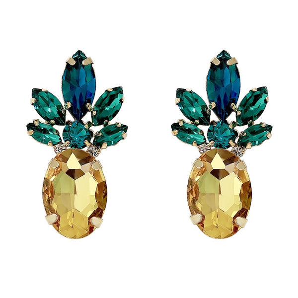 Crystal Pineapple Shaped Stud Earrings for Women Puck Earrings