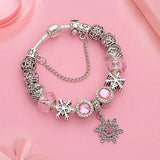 Silver Snowflake Wing Bracelets Bangles for Women Heart Charm Bracelets Flower Jewelry Bracelet