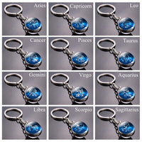 Birthday Gifts 12 Constellation Keychain Zodiac Signs Double Side Cabochon Glass Ball Keychain Constellation