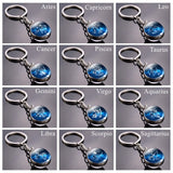 Birthday Gifts 12 Constellation Keychain Zodiac Signs Double Side Cabochon Glass Ball Keychain Constellation