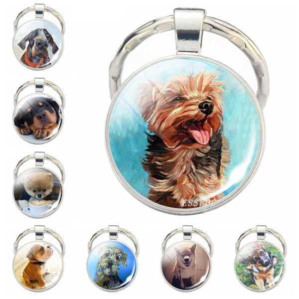 Lovely Dog Keychain Shiba Inu Dog Picture Keychain Glass Cabochon Pendant Metal Ring Keyring Dog Lover Gift Dropshipping