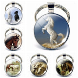 Horse Keychain Lovely Horse Glass Cabochon Key chain Horse Jewelry Animal Key Pendant for Men Women Christmas Gifts Dropshipping