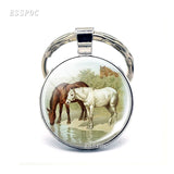 Horse Keychain Lovely Horse Glass Cabochon Key chain Horse Jewelry Animal Key Pendant for Men Women Christmas Gifts Dropshipping