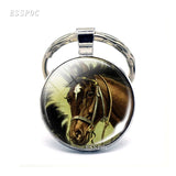 Horse Keychain Lovely Horse Glass Cabochon Key chain Horse Jewelry Animal Key Pendant for Men Women Christmas Gifts Dropshipping