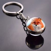 Fox Keychain Lovely Fox Picture Glass Ball Keychain Double Side Cabochon Glass Metal Keyring Christmas Gift for Men for Women