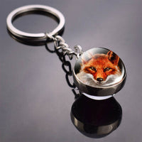 Fox Keychain Lovely Fox Picture Glass Ball Keychain Double Side Cabochon Glass Metal Keyring Christmas Gift for Men for Women