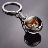 Fox Keychain Lovely Fox Picture Glass Ball Keychain Double Side Cabochon Glass Metal Keyring Christmas Gift for Men for Women