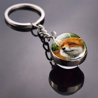 Fox Keychain Lovely Fox Picture Glass Ball Keychain Double Side Cabochon Glass Metal Keyring Christmas Gift for Men for Women