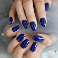 Petie Gelnails Diamond Blue Shiny Short Round Fake Nails Short Natural Full Cover Tips UV Shiny Nail Kit with Adhesive Tabs