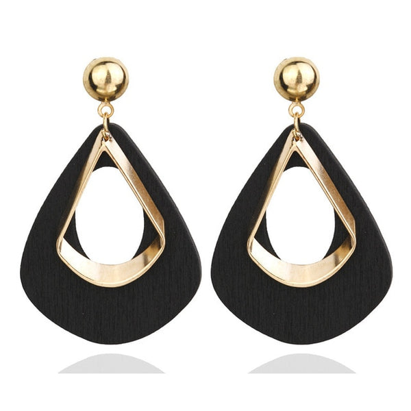 Statement Black Acrylic Drop Earrings for Women Geometric Gold Asymmetric Earring