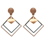 Handmade Geometric Wooden Big Hollow Out Square Rattan Straw Weave Drop Earrings for Women