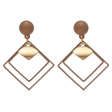 Handmade Geometric Wooden Big Hollow Out Square Rattan Straw Weave Drop Earrings for Women