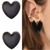 Big Enamel Heart Stud Earrings for Women Black Oil Gold Street Statement Love Stud Earring Gifts for Girlfriends