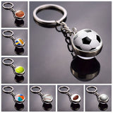 Fashion Glass Ball Keychain Football Basketball Baseball Volleyball Tennis Rugby Softball Picture Glass Pendant Metal Keyring