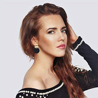 Black Round Metal Earring for Women Gold Shiny Smooth Long Drop Earrings Statement Bijoux