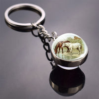 Horse Keychain Horse Picture Glass Ball Keychain Double Side Glass Cabochon Cabochon Glass Pendant Metal Keyring Animal Jewelry