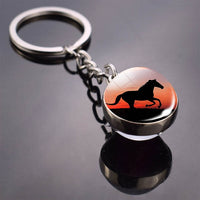 Horse Keychain Horse Picture Glass Ball Keychain Double Side Glass Cabochon Cabochon Glass Pendant Metal Keyring Animal Jewelry