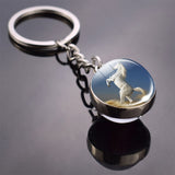 Horse Keychain Horse Picture Glass Ball Keychain Double Side Glass Cabochon Cabochon Glass Pendant Metal Keyring Animal Jewelry