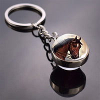 Horse Keychain Horse Picture Glass Ball Keychain Double Side Glass Cabochon Cabochon Glass Pendant Metal Keyring Animal Jewelry