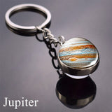 Solar System Planet Keychain Moon Earth Mars Galaxy Art Picture Cabochon Glass Ball Key Chain Universe For Men For Women