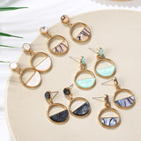 Round Kroean Drop Earrings for Women Gold Black White Enamel Statement Earrings