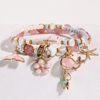 Pink whale Bracelets Charm for Women Flower Bracelets Bangles Crystal Jewelry Gold Fish Tail Bracelet