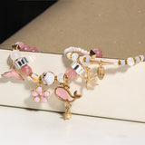 Pink whale Bracelets Charm for Women Flower Bracelets Bangles Crystal Jewelry Gold Fish Tail Bracelet