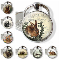 French Easter Bunny Keychain Rabbit Keyring Easter Bunny Bunny Rabbit Charm Easter Bunny Cabochon Key Chain Ring Glass