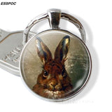 French Easter Bunny Keychain Rabbit Keyring Easter Bunny Bunny Rabbit Charm Easter Bunny Cabochon Key Chain Ring Glass