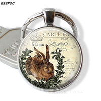 French Easter Bunny Keychain Rabbit Keyring Easter Bunny Bunny Rabbit Charm Easter Bunny Cabochon Key Chain Ring Glass