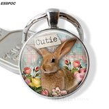 French Easter Bunny Keychain Rabbit Keyring Easter Bunny Bunny Rabbit Charm Easter Bunny Cabochon Key Chain Ring Glass