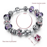 Jewelry Round Charm Bracelets for Women With Purple Crystal Glass Beads Pulsera