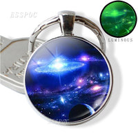 Glow In The Dark Galaxy Keychain Beautiful Planet, Nebula Picture Glass Cabochon Metal Keyring Car Keychain Gift