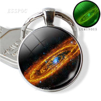 Glow In The Dark Galaxy Keychain Beautiful Planet, Nebula Picture Glass Cabochon Metal Keyring Car Keychain Gift