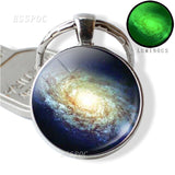 Glow In The Dark Galaxy Keychain Beautiful Planet, Nebula Picture Glass Cabochon Metal Keyring Car Keychain Gift