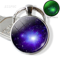 Glow In The Dark Galaxy Keychain Beautiful Planet, Nebula Picture Glass Cabochon Metal Keyring Car Keychain Gift