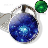 Glow In The Dark Galaxy Keychain Beautiful Planet, Nebula Picture Glass Cabochon Metal Keyring Car Keychain Gift