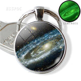 Glow In The Dark Galaxy Keychain Beautiful Planet, Nebula Picture Glass Cabochon Metal Keyring Car Keychain Gift