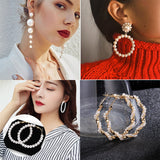 Elegant Created Big Simulated Pearl Long Earrings Pearls String Statement Drop Earrings for Wedding Party Gift