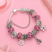 Silver Tower Castle Bracelets Bangles for Women Charm Crown Bracelets Flower Jewelry Bracelet