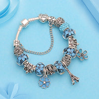 Silver Tower Castle Bracelets Bangles for Women Charm Crown Bracelets Flower Jewelry Bracelet