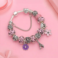 Silver Tower Castle Bracelets Bangles for Women Charm Crown Bracelets Flower Jewelry Bracelet