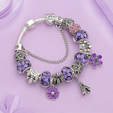 Silver Tower Castle Bracelets Bangles for Women Charm Crown Bracelets Flower Jewelry Bracelet