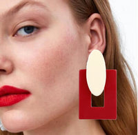 Luxury Statement Drop Earrings for Women Acrylic Red Blue MultiMetal Geometric Earring