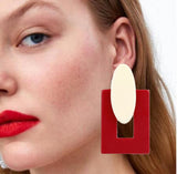 Luxury Statement Drop Earrings for Women Acrylic Red Blue MultiMetal Geometric Earring