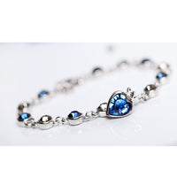 Blue Heart LOVE Crystal Bracelets Bangles for Women Charm Bracelets Jewelry Handmade Cubic Zirconia Bracelet