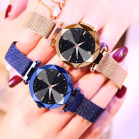 Watch Women Starry Sky Design Quartz Watches for Women Mesh Magnet Casual Watches Ladies Clock